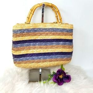 Charter Club Rattan Bag with Wooden Handle.